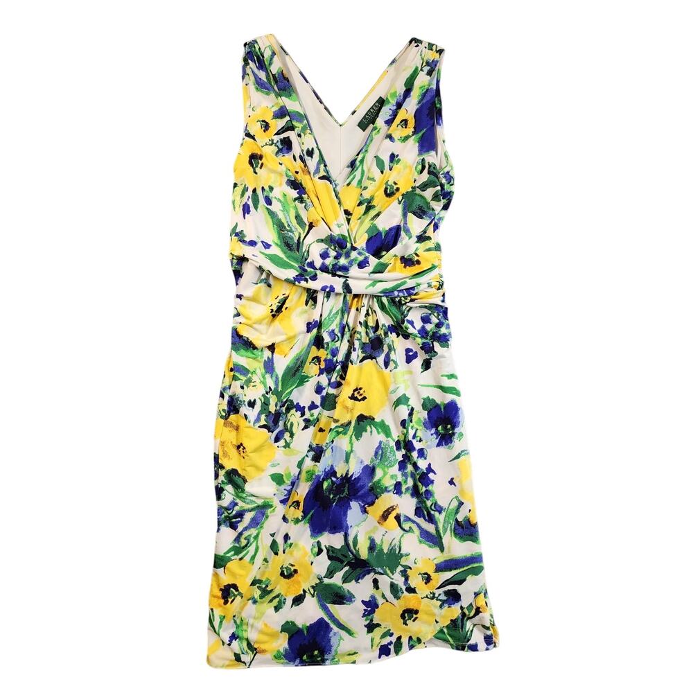 Lauren Ralph Lauren Faux Wrap Dress Women’s Size 10 Floral Sleeveless Lined